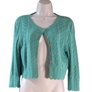 Express Teal Cropped Cotton Knit Cardigan Sweater Size Large